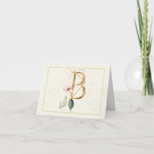 Carte Monogramme B Floral Note Gold (Devant)
