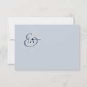 Carte Monogramme bleu Dusty moderne Mariage photo Merci (Dos)