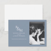 Carte Monogramme bleu moderne Enregistrer la photo de la (Devant / Derrière)