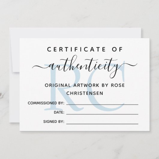 Carte Monogramme bleu plus grand certificat d'authentici (Devant)