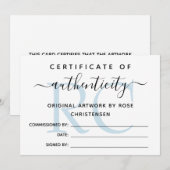 Carte Monogramme bleu plus grand certificat d'authentici (Devant / Derrière)