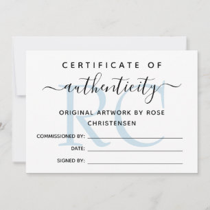 Carte Monogramme bleu plus grand certificat d'authentici