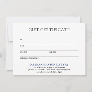 Carte Monogramme bleu simple Certificat cadeau moderne