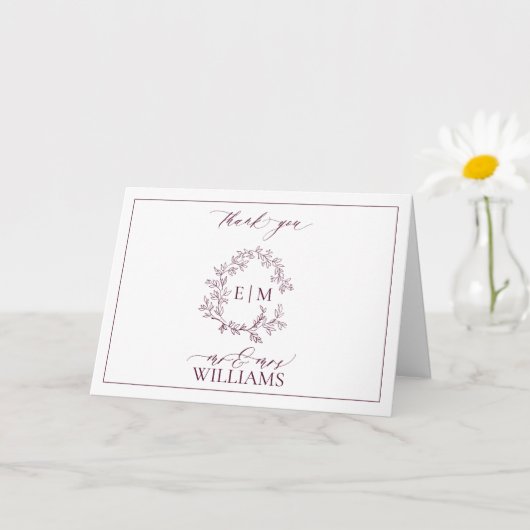 Carte Monogramme Bourgogne en poitrine feuillue Merci ph (Petite plante)