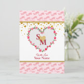 Carte Monogramme calligraphié d'amour aux cœurs dorés ro (Debout devant)