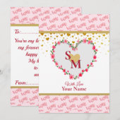 Carte Monogramme calligraphié d'amour de cœurs d'or roma (Devant / Derrière)