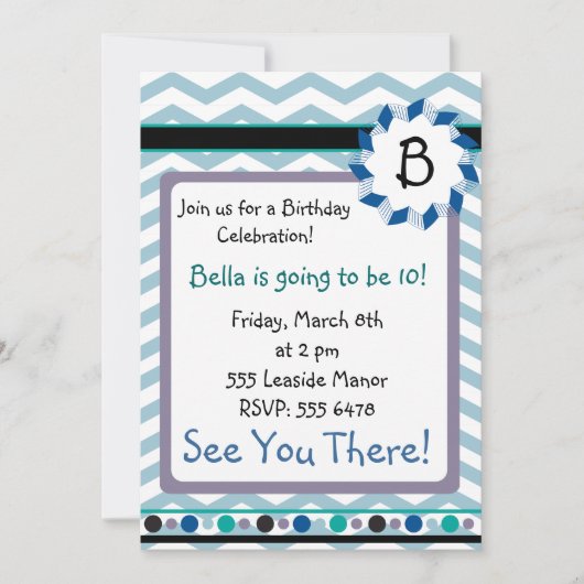 Carte Monogramme Cheveron avec bleu, turquoise, gr (Devant)