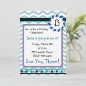 Carte Monogramme Cheveron avec bleu, turquoise, gr (Debout devant)