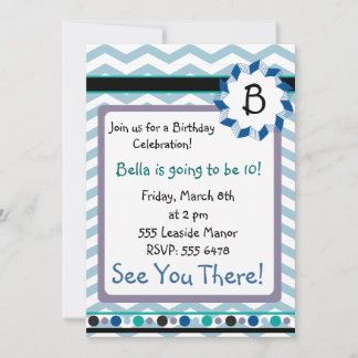 Carte Monogramme Cheveron avec bleu, turquoise, gr