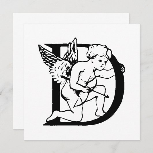 Carte Monogramme D Motif initial noir et blanc cupide (Devant / Derrière)