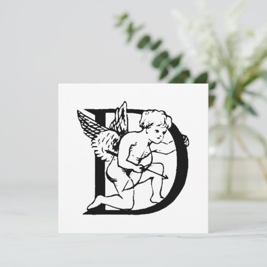 Carte Monogramme D Motif initial noir et blanc cupide (Debout devant)