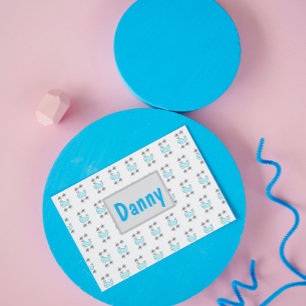 Carte Monogramme de baleines et de tortues bleues et gri