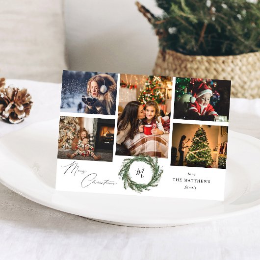 Carte Monogramme de couronne Rustique 5 Photo Joyeux Noë