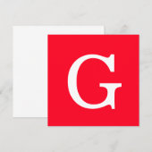 Carte Monogramme de lettre initiale rouge blanc simple (Devant / Derrière)