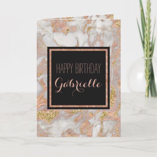 Carte Monogramme de marbre doré Rose moderne Faux (Devant)