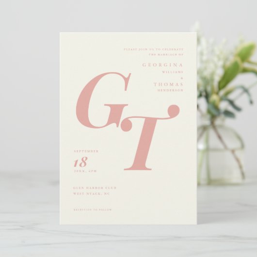 Carte Monogramme de printemps | Mariage moderne de pêche (Debout devant)