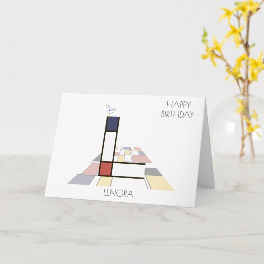 Carte Monogramme de style néoplasticisme. Lettre L (Fleur jaune)