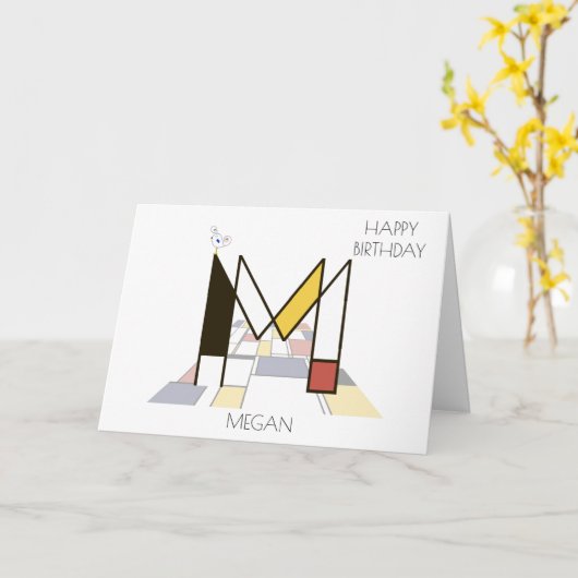 Carte Monogramme de style néoplasticisme. Lettre M (Fleur jaune)