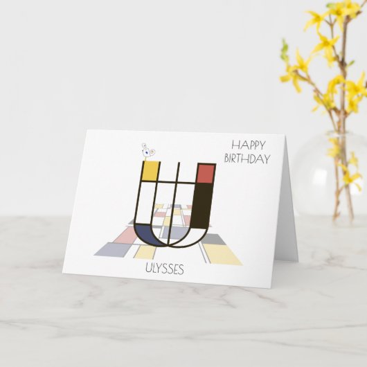 Carte Monogramme de style néoplasticisme. Lettre U (Fleur jaune)