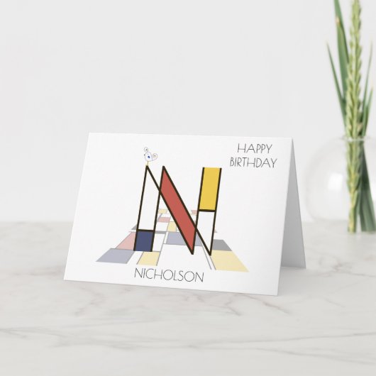 Carte Monogramme de style néoplasticiste. Lettre N (Devant)