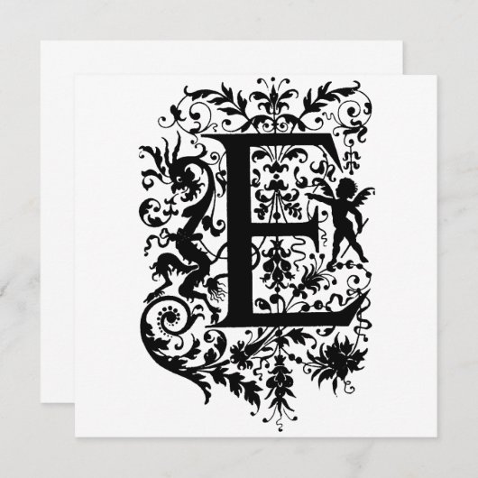 Carte Monogramme E Motif initial noir et blanc cupide (Devant / Derrière)