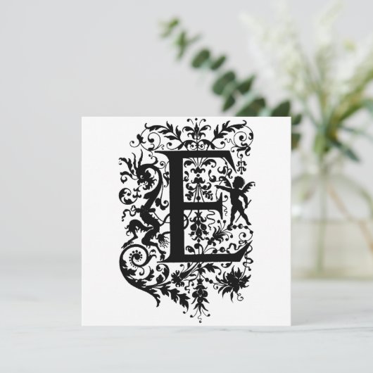 Carte Monogramme E Motif initial noir et blanc cupide (Debout devant)