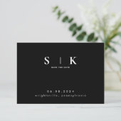 Carte Monogramme élégant Mariage noir QR Code Enregistre (Debout devant)