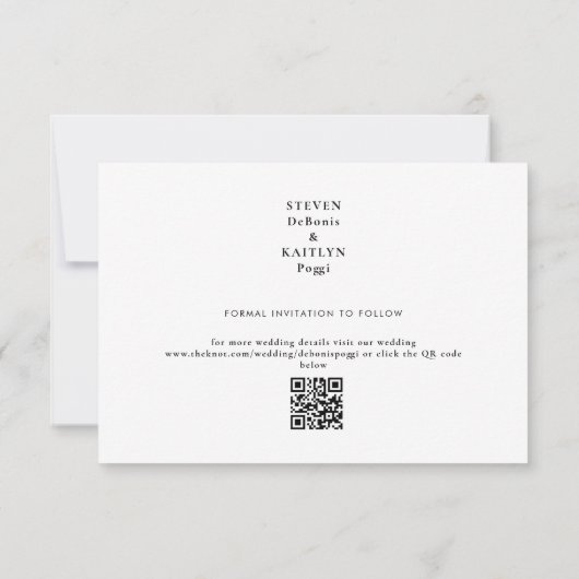Carte Monogramme élégant Mariage noir QR Code Enregistre (Dos)
