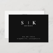 Carte Monogramme élégant Mariage noir QR Code Enregistre (Devant / Derrière)