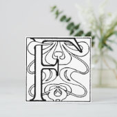 Carte Monogramme F Art déco Floral noir et blanc initial (Debout devant)