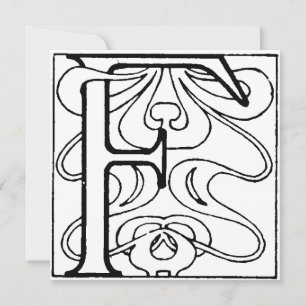 Carte Monogramme F Art déco Floral noir et blanc initial