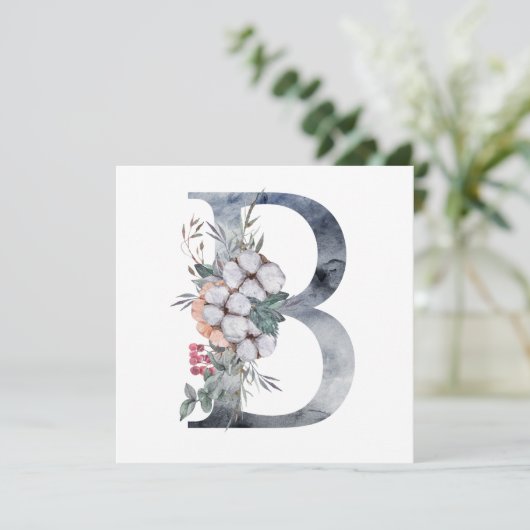 Carte Monogramme floral bleu initial B (Debout devant)
