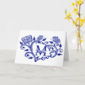 Carte Monogramme floral bleu marine personnalisé M (Fleur jaune)