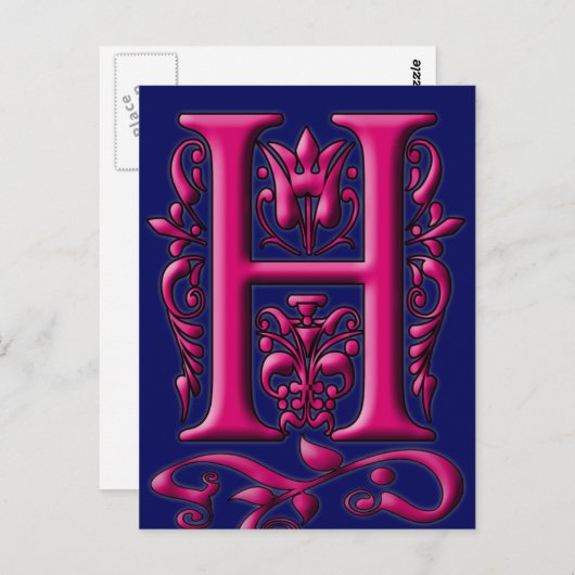 Carte Monogramme H Fuschia Navy initiale (Devant / Derrière)