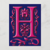 Carte Monogramme H Fuschia Navy initiale (Devant)