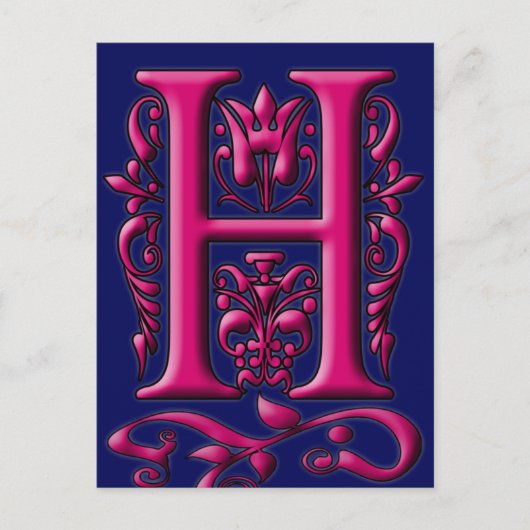 Carte Monogramme H Fuschia Navy initiale (Devant)