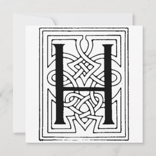 Carte Monogramme H Motif gothique noir et blanc initial