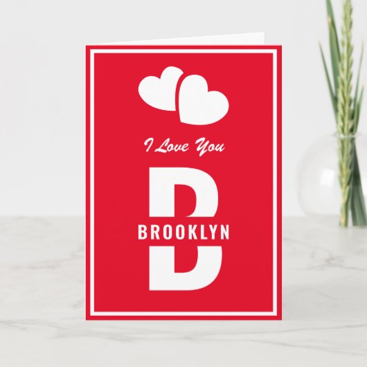 Carte Monogramme Heureuse Sainte-Valentin Rouge Blanc Hi (Devant)
