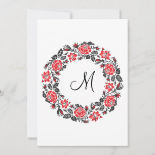 Carte Monogramme initial des roses rouges à point croisé