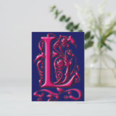 Carte Monogramme initiale L Fuschia Navy (Debout devant)