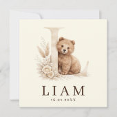 Carte Monogramme L Ours Neutre Animal de la Forêt Naissa (Devant)