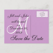 Carte Monogramme Mariage initiale blanche et Lilac (Dos)