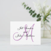 Carte Monogramme Mariage initiale blanche et Lilac (Debout devant)