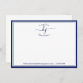Carte Monogrammé Marine Blanc Du Bureau De Note (Devant / Derrière)