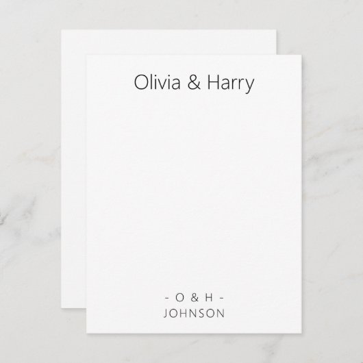 Carte Monogramme minimaliste Mariage noir blanc (Devant / Derrière)