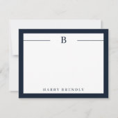 Carte Monogramme moderne Bordure Marine blanche Ap (Devant)