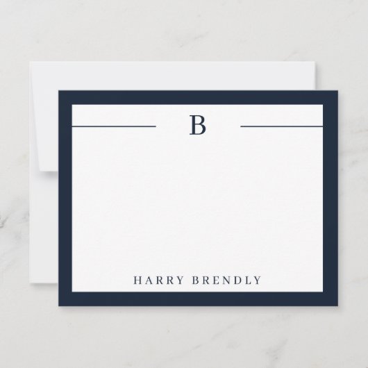 Carte Monogramme moderne Bordure Marine blanche Ap (Devant)
