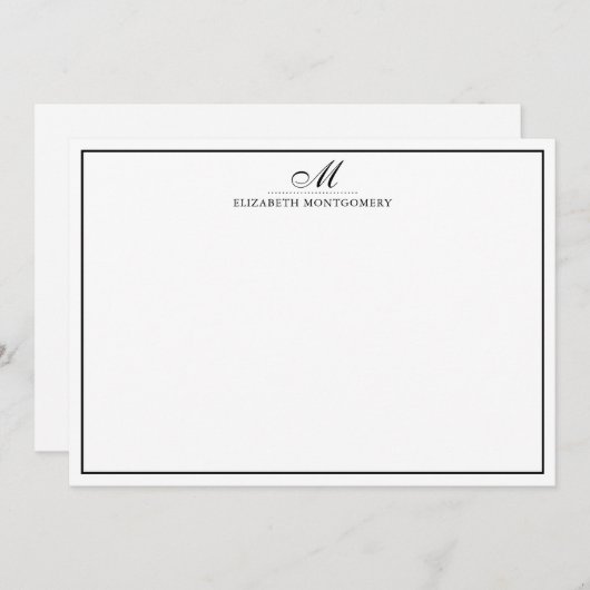 Carte Monogramme Noir & Blanc Flat Note (Devant / Derrière)