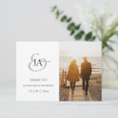 Carte Monogramme noir moderne Mariage photo Merci (Debout devant)