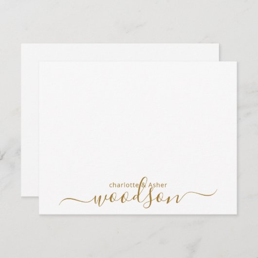 Carte Monogramme Note du nom d'or de couple modern (Devant / Derrière)